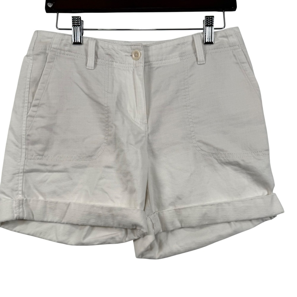 Talbots Womens 4P Chino Shorts White Cotton Linen Lyocell Cuffed Coastal Summer